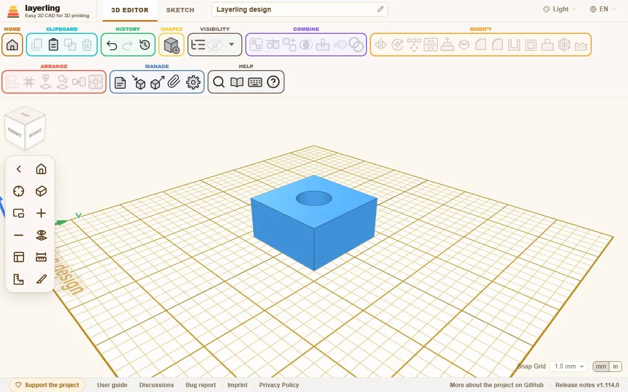 After grouping, the cube has a bore.