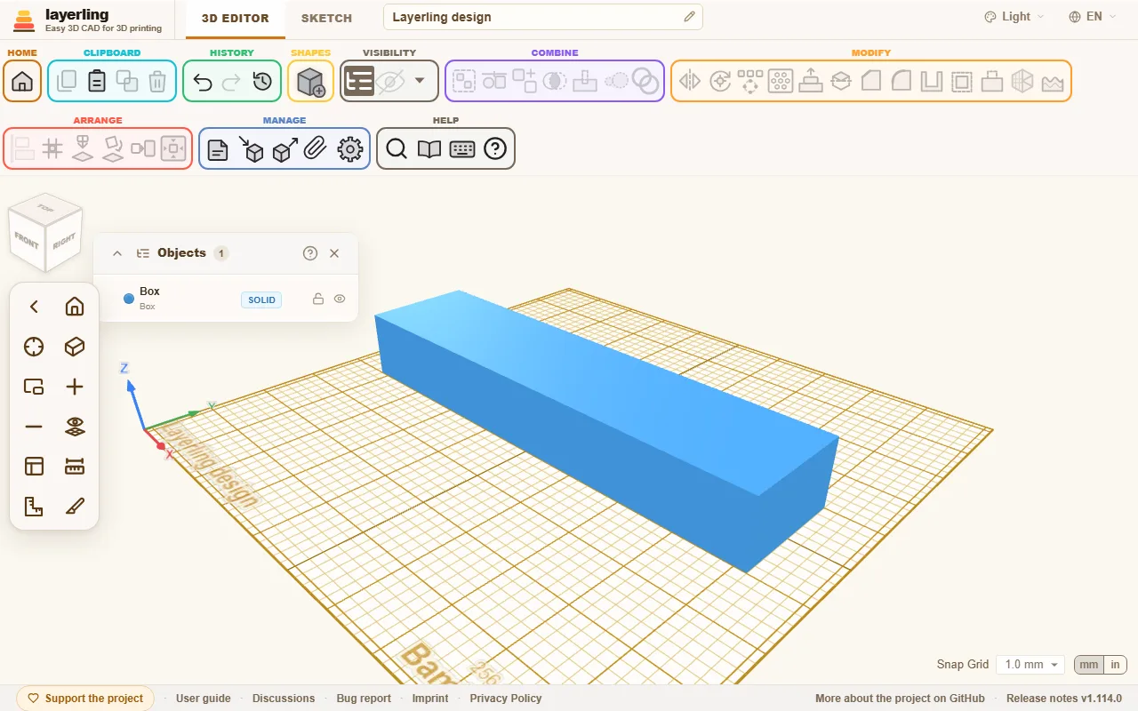 The box is wider than the print bed of the Bambu Lab A1 mini. The message at the bottom says by how much.